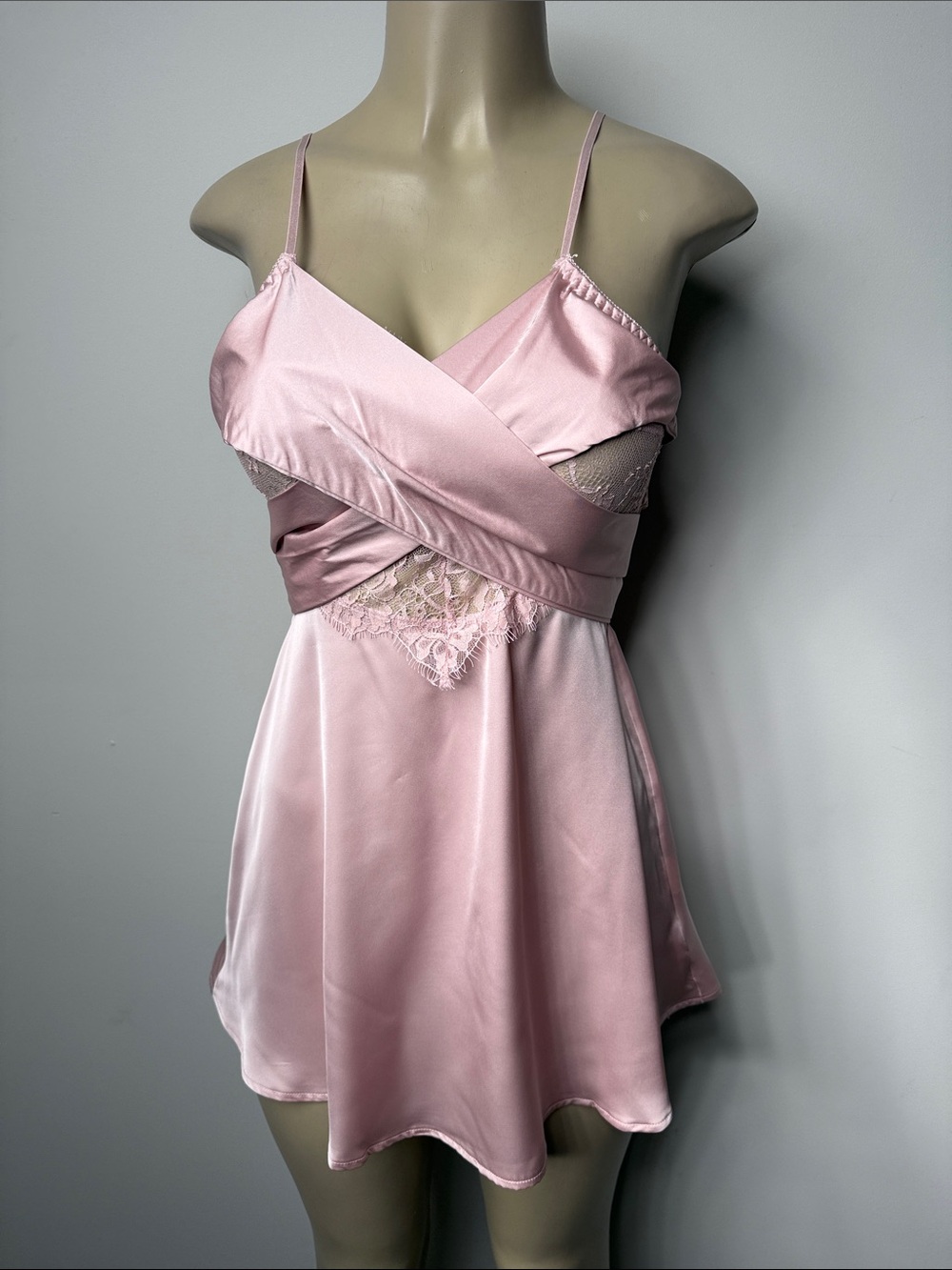 Silky Pink Lace-Trim Chemise Nightdress